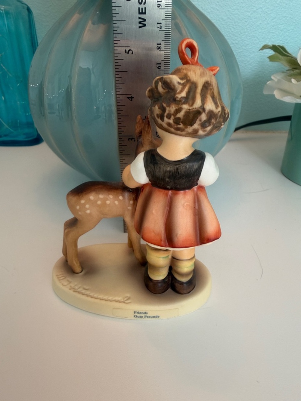 Hummel Figurine Girl with Fawn in Coral and Brown - Picture 2 of 4